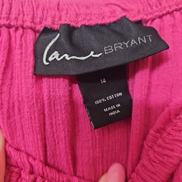 Lane Bryant Sz 14 Pink Off The Shoulder Gauze Lace Blouse Barbie Peasant Boho - Picture 3 of 7